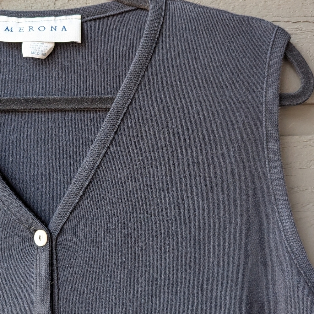 VTG 80s 100% Cotton Black Button Front Maxi Tank Dress Size Medium Made in USA - Picture 2 of 6